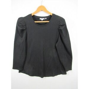 Chico's Puff Sleeve Top Women Large Solid Black Long Sleeve Textured